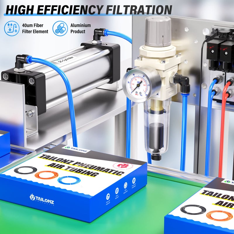 TAILONZ PNEUMATIC 1/4 Inch NPT Automatic Drain Air Filter Pressure Regulator Combo Piggyback, Air Tool Compressor Filter with Gauge AW2000-02D - Image 5
